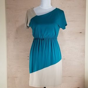 🦋Enfocus Studio ShortSleeve Beige and Teal Dress